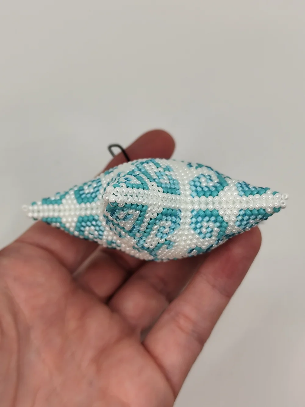 Beaded Star Ornament in White & Teal - Handcrafted Holiday Accent